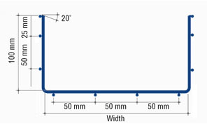 cross section illustration of CM100 wire mesh cable trays