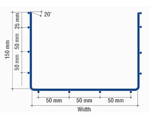 cross section illustration of CM150 wire mesh cable trays