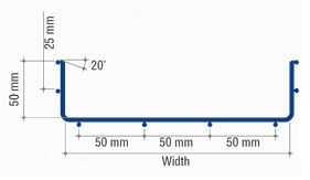 cross section illustration of CM50 wire mesh cable trays