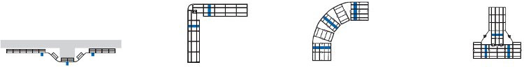 positions of the supports for wire mesh cable tray bends, tees, crosses, etc.